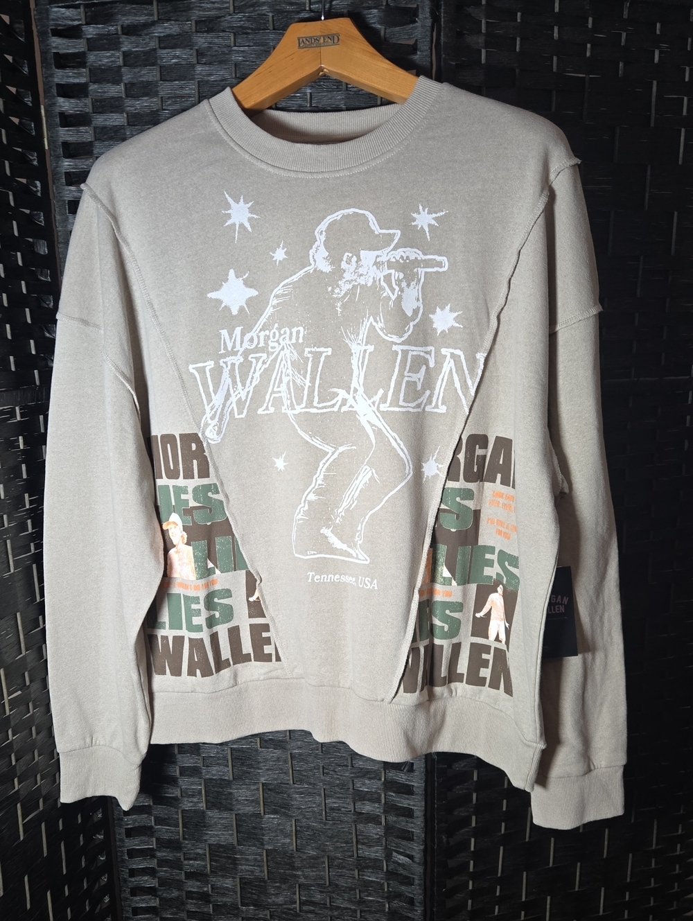 Morgan Wallen Tennessee USA Beige Graphic Crewneck Sweatshirt NWT